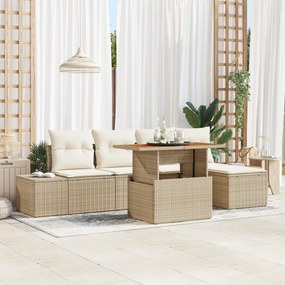 vidaXL Set mobilier grădină cu 6 piese și perne, din rattan poli, acacia