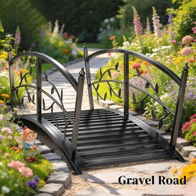 Outsunny Pod de Grădină Metalic 1,2 m Pod Decorativ pentru Iaz cu Balustrade de Siguranță și Design cu Frunze Negru | Aosom Romania