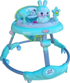 Premergator reglabil in 6 trepte de inaltime NOVOKIDS™ Happy Bunny, Cu melodii si lumini, Pliabil, Max 20 kg, Roti silentioase, Model Iepuras, Verde
