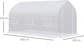 Outsunny Seră de Grădină a Tunnel 4x2x2 m cu Uși Rulabile și 6 Ferestre, Seră pentru Grădină cu Acoperiș înclinat, Structură din Metal și Acoperire PE, pentru Grădinărit Legume Flori Fructe, Alb | Aosom Romania