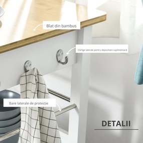 HOMCOM Cărucior Bucătărie cu Sertar, Dulapior și Raft, 4 Roți pentru Mobilitate Ușoară, Design Eficient Spațiu | Aosom Romania