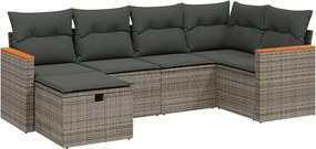 vidaXL Set mobilier grădină cu perne, 6 piese, gri, poliratan