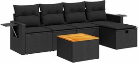 vidaXL Set mobilier de grădină cu perne, 6 piese, negru, poliratan