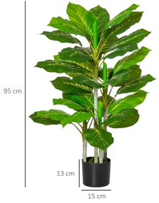 HOMCOM Plantă Artificială cu 33 de Frunze pentru Uz Interior și Exterior cu Ghiveci, Plantă Falsă în PEVA, PE și Ciment, 95 cm, Verde