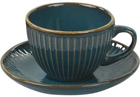 Set de 6 cești din ceramică cu farfurioare Linea210 ml, petrol