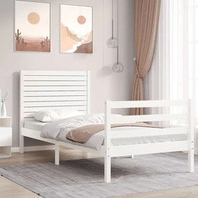 3194987 vidaXL Cadru de pat cu tăblie single mic, alb, lemn masiv