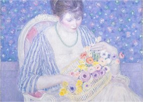 Tablou pe sticlă - Frederick Carl Frieseke,  The Basket of Flowers, reproducere (70x50 cm)