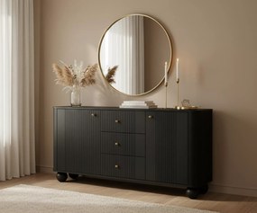 Comodă cu sertare Vesper 160 cm pe picioare sferice - negru / mânere aurii / picioare sferice