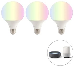 Set de 3 becuri LED inteligente E27 RGBW G95 11W 1050lm 2200-4000K