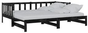 806964 vidaXL Pat extensibil de zi, negru, 2x(90x200) cm, lemn masiv de pin
