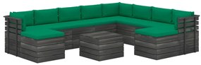 Set mobilier gradina din paleti cu perne, 11 piese, lemn de pin Verde, 1, 11