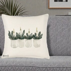 Perna Decorativa Lumanari in Borcane cu Eucalipt, 40x40 cm, Crem Reliefat, Husa Detasabila, Perna Inclusa, BEKZ®