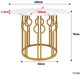 Masă rotundă pentru 4 persoane, Alb+Auriu | Aosom Romania