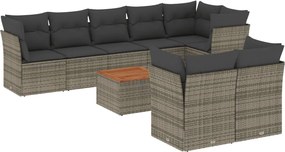 vidaXL Set canapele de grădină, 9 piese, cu perne, gri, poliratan