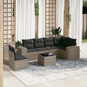 vidaXL Set canapele de grădină, 7 piese, cu perne, gri, poliratan