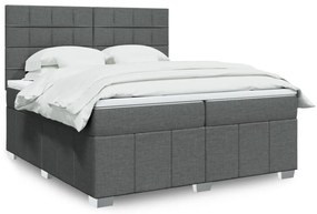 vidaXL Pat box spring cu saltea, gri închis, 200x200 cm, textil