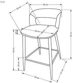 Scaun de bar tapitat H114 gri/nuc