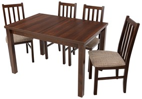 Set masa extensibila 120x150cm cu 4 scaune tapitate, mb-13 max5 si s-38 boss10 o2, nuc, lemn masiv, stofa