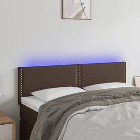 3121565 vidaXL Tăblie de pat cu LED, maro, 144x5x78/88 cm, piele ecologică