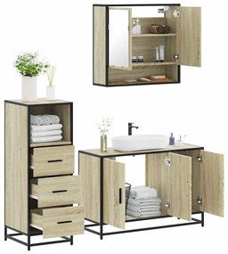 vidaXL Set mobilier de baie, 3 piese, stejar sonoma, lemn prelucrat