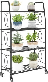 Outsunny suport pentru plante din metal cu 4 niveluri, etajeră tip scară robustă pentru ghivece cu roți blocabile | Aosom Romania