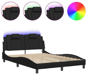 3214022 vidaXL Cadru de pat cu lumini LED, negru, 140x200 cm, piele ecologică