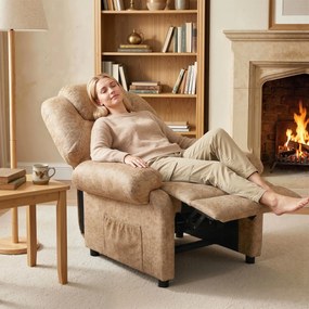 HOMCOM Fotoliu cu Înclinare Manuală Tapițat cu Suport Retractabil pentru Picioare și Buzunare Laterale, 88x91x108 cm, Bej | Aosom Romania