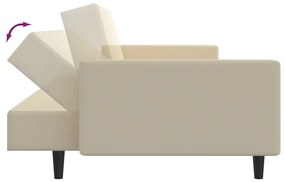 Canapea extensibila cu 2 locuri si taburet, crem, catifea Crem, Cu scaunel pentru picioare