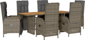 vidaXL Set mobilier de grădină cu perne, 7 piese, gri, poliratan