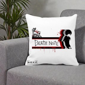 Perna Personalizata Death Note L Lawliet Rosu-Negru, 40x40 cm, Alba Mata, Husa Detasabila, Perna Inclusa, BEKZ®