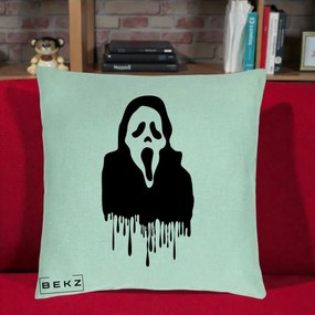 Perna Personalizata Halloween Ghostface Scream Picurand, 40x40 cm, Verde Menta, Husa Detasabila, Perna Inclusa, BEKZ®