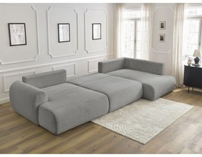 Colțar gri închis extensibil/cu spațiu de depozitare cu tapițerie din catifea reiată (cu colț pe partea dreaptă/în formă de "U") Lucien – Bobochic Paris