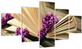 Tablou cu carte și floare violetă (125x70 cm), în 40 de alte dimensiuni noi