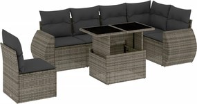 vidaXL Set canapele de grădină, 7 piese, cu perne, gri, poliratan