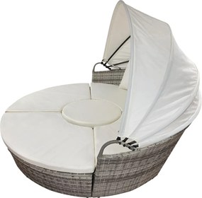 Pat/set de grădină din ratan, 2în1, gri/crem, LEKO