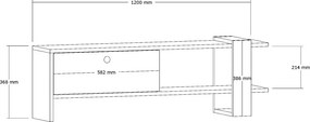 Comoda TV, Funda, alb si antracit, 120 cm