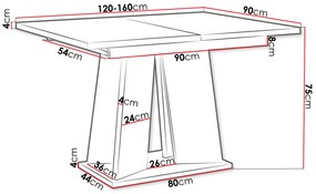 Masă sufragerie extensibilă 120 cm Jeremias (Gri + Alb) (pentru 4-6 persoane). 1105345