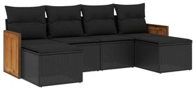 3260298 vidaXL Set mobilier de grădină cu perne, 6 piese, negru, poliratan