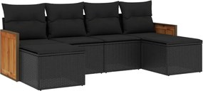vidaXL Set mobilier de grădină cu perne, 6 piese, negru, poliratan