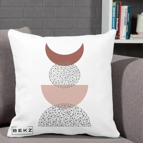 Perna Decorativa Boho Luna Plina si Forme Punctate, 40x40 cm, Alba Mata, Husa Detasabila, Perna Inclusa, BEKZ®