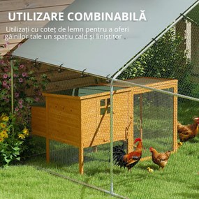 PawHut Coteț pentru Găini din Metal cu Copertină Impermeabilă și Rezistentă la UV, 3x3,4x1,9 m, Argintiu | Aosom Romania