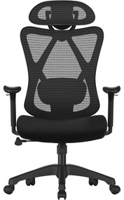 Scaun de birou ergonomic ,suport lombar si tetiere , Înălțime reglabilă Negru