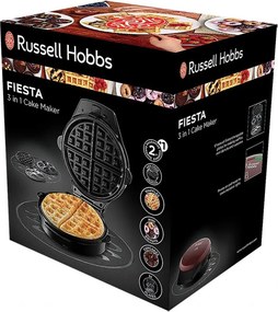 La mâna a doua: Aparat gogosi si vafe 3in1 Russell Hobbs Fiesta 24620-56, 900w, Placi antiadere, Capac cu autoblocare, Bordo/Negru