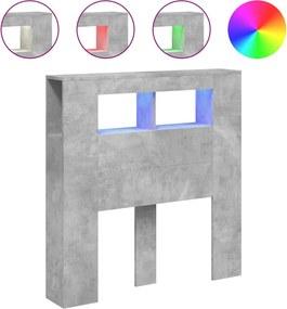 vidaXL Tăblie de pat cu LED, gri beton, 100x18,5x103,5 cm, lemn
