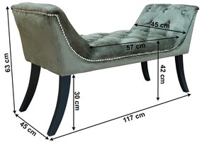 Bancă de design, ţesătură de catifea verde măsliniu / lemn, HEMY TYP 2