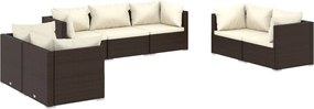 vidaXL Set mobilier de grădină cu perne, 7 piese, maro, poliratan