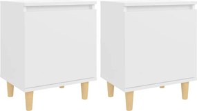 vidaXL Noptiere cu picioare lemn masiv, 2 buc., alb, 40x30x50 cm