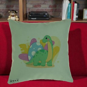 Perna Personalizata Dinozaur cu Ou Pastelat, 40x40 cm, Verde, Husa Detasabila, Perna Inclusa, BEKZ®