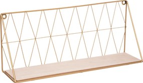 Etajera de perete Annera din MDF si metal, finisaj natural-auriu, 48x12x20 cm