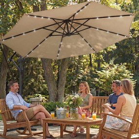 Outsunny Umbrelă de Grădină Suspendată cu LED-uri Solare, 3x3m, Bej | Aosom Romania